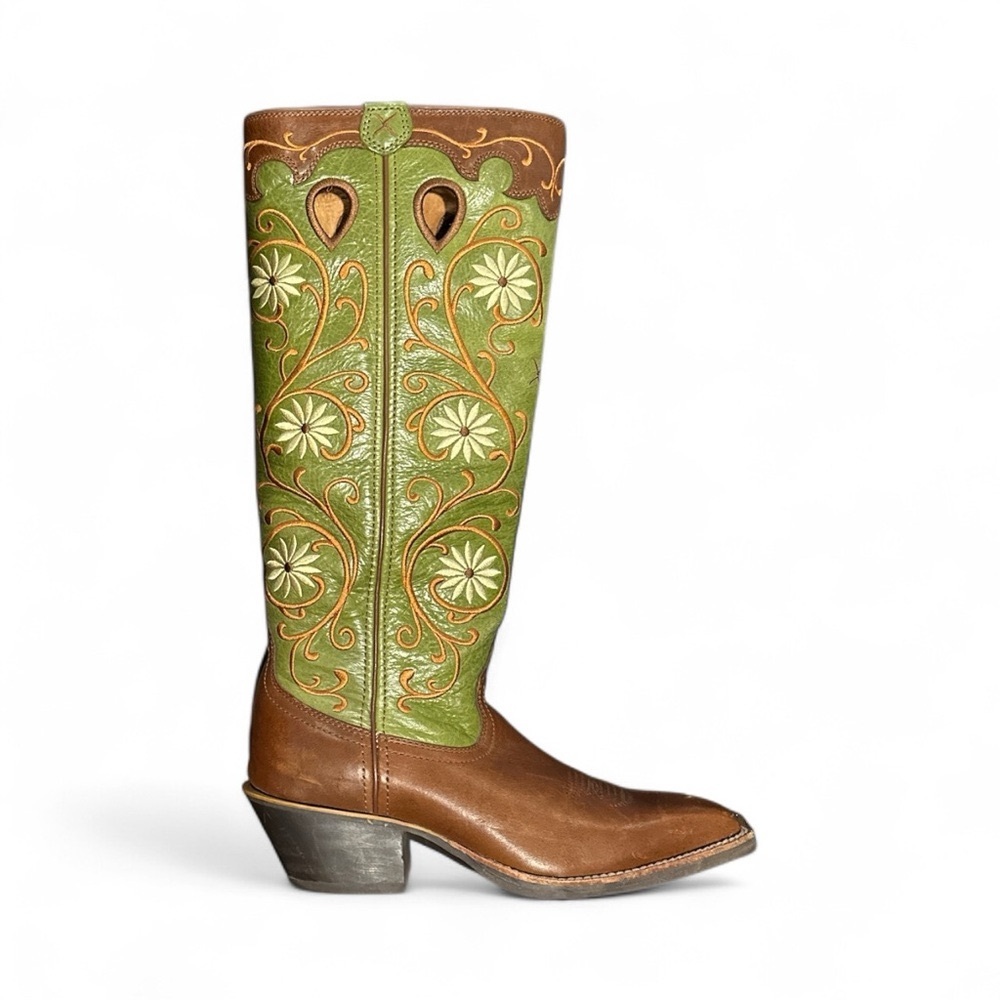Twisted X Buckaroo western boots in Green and Brown embroidered leather Sz 8.5 B